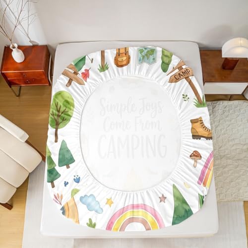 Erosebridal Forest Themed Camping Full Size Bedding Set, RV Bunk Camper Outdoor Fitted Sheet for Kids Girls Boys, Woodland Farmhouse Bear Bed Sheets Set, Travel Trailers Room Decor - Image 4
