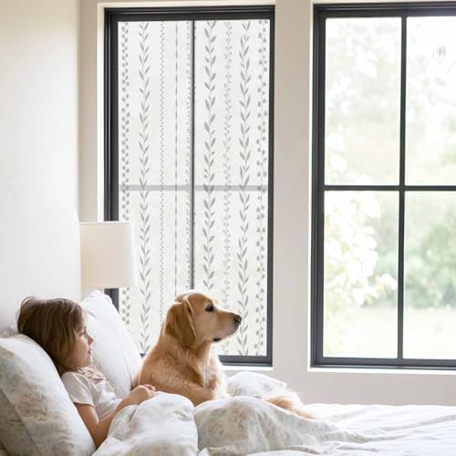 Window Privacy Film Frosted, Modern Minimalist Static Cling Door Window Covering, Rustic Leaves Vertical Stripes Gray UV Blocking Windows Film for Office, Hotel, Bedroom, 29.5 x 78.7 Inches - Image 2