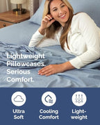 King Pillow Cases - 8 Pack Pillowcase Covers - 20" x 40" (Heathered Blue) - Image 3