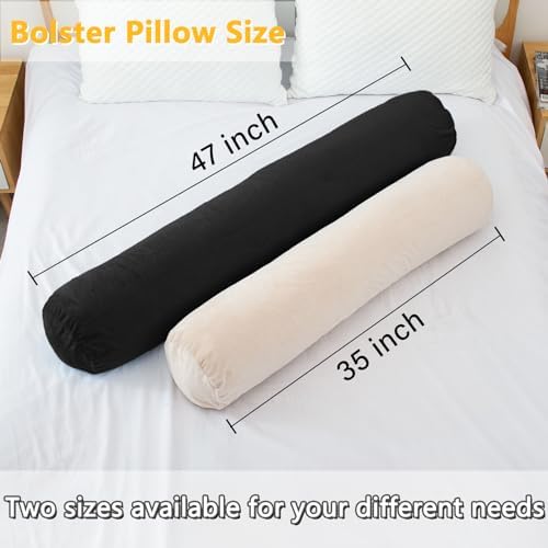 1 MIDDLE ONE Round Body Pillow for Adults, Long Bolster Pillow for Bed with Removable Velvet Cover, Decorative Tube Roll Cylinder Pillow, 47 x 7.87 Inch, Black - Image 2