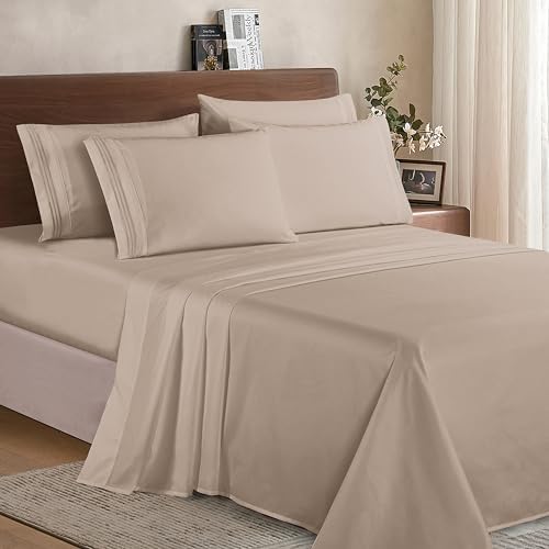 Elegant Comfort Luxurious Soft 1500 Thread Count Egyptian 4-Piece Hotel Quality Wrinkle and Fade Resistant Coziest Bedding Set, Easy All Around Elastic Fitted Sheet, Deep Pocket, Twin/Twin XL, Cream - Image 2