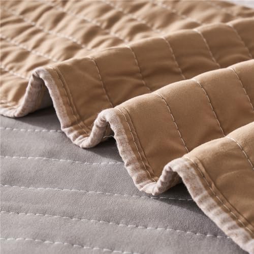 KAKIJUMN Striped Full/Queen Quilt Bedding Set, Soft Bedspread, Warm Tan - Image 7