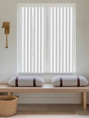 Window Privacy Film Frosted, Black Striped Vintage Reusable Static Cling Window Tints, Farmhouse Lines Rustic Minimalist Heat Control Windows Films for Offices, Balcony, 29.5 x 118 Inches - Image 5