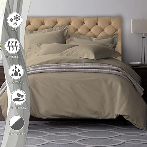 Pizuna 100% Cotton King Duvet Cover Set 600 Thread Count, Simply Taupe - Image 3