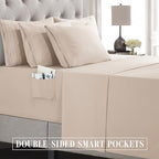 Elegant Comfort Luxury Soft 6-Piece 1500 Premium Hotel Quality Bed Sheet Set with Extra Deep Pockets 18-24 Inch, Wrinkle Free, Storage Pockets, Extra Deep Pocket 6PC Sheets, Queen, Beige - Image 5