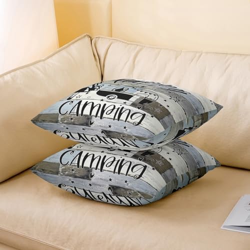 Feelyou Happy Camping Cushion Case Camper Throw Pillow Covers 16"x16" Set of 4 Gifts for RV Owners Rustic Farmhouse Style Decorative Pillow Case Pillowcase Vintage Wooden Outdoor Pillows Covers - Image 4