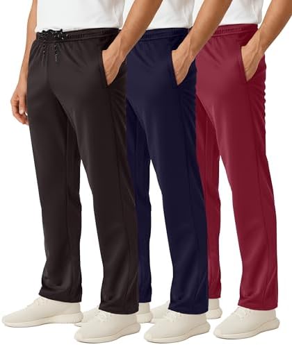 3 Pack Men's Mesh Sweatpants Open Bottom Lounge Workout Track Gym Pants by RealEssentials