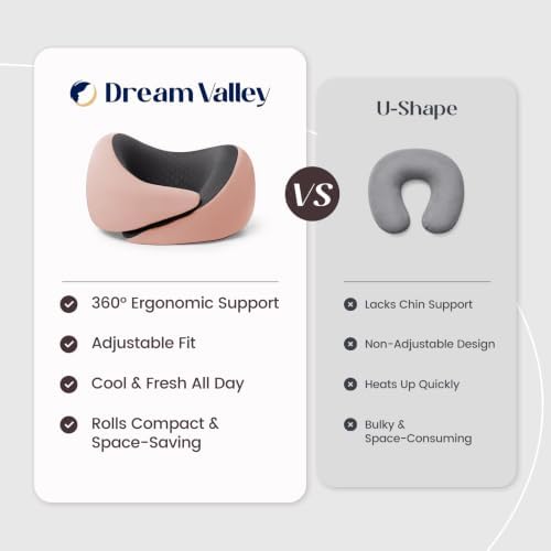 Dream Valley Neck Travel Pillow, Memory Foam,Cooling, Light Pink,L - Image 6