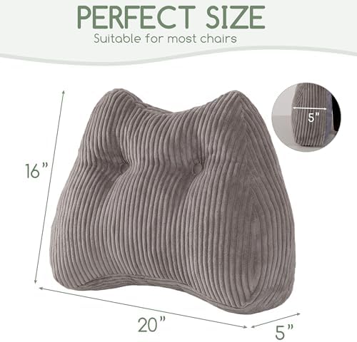 Lumbar Support Pillow for Recliner Chair/Accent Chair/Couch/Office Chair, Tufted Corduroy Back Support Cushion for Elderly, M-Shaped Recliner Cushions for Back Rest, Pain Relief, Reading, Grey - Image 2