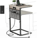 Vagusicc C-Shaped End Table with Charging Station, Small Side Table for Couch, 33" Tall C Table Adjustable Height Side Table, Couch Tables that Slide Under, Sofa Table TV Tray for Living Room,Gray by Vagusicc