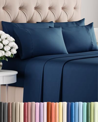 King 6 Piece Bed Sheet Set - Comfy, Breathable & Cooling Sheets - Dark Blue by CGKUnlimited