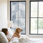 Window Privacy Film Frosted, Navy Blue Botanical Static Cling Door Window Covering, Summer Palm Leaves Foliage Tropical UV Blocking Windows Film for Office, Hotel, Bedroom, 29.5 x 78.7 Inches - Image 2
