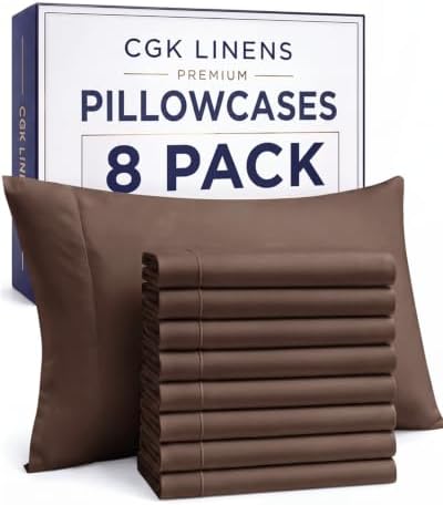 Queen Pillow Cases - 8 Pack Soft Pillowcase Covers - 20" x 30" (Brown) by CGKUnlimited