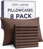 King Pillow Cases - 8 Pack Super Soft Pillowcase Covers - 20" x 40" (Brown) by CGKUnlimited