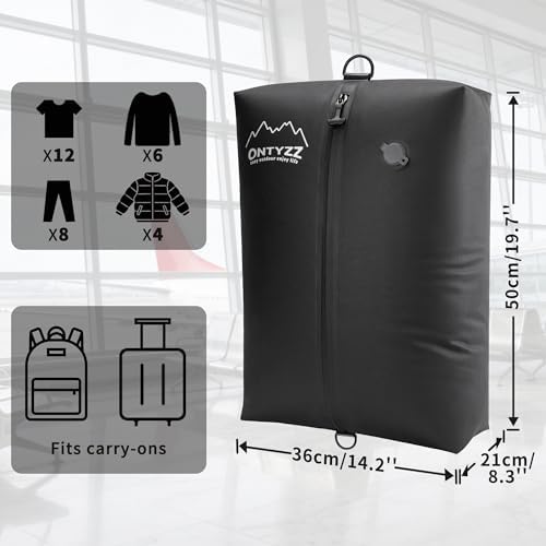 ONTYZZ Travel Vacuum Compression Bags, IPX8 Waterproof Luggage Space Saver Bags, Reusable TPU Vacuum Seal Bags for Travel Clothes Storage, 2 Pack Dark Black - Image 2