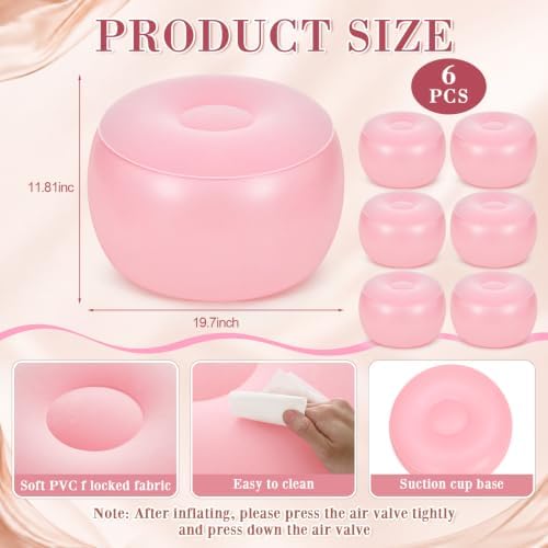 Novabright Inflatable Round Ottoman with Foot Pump Pouf, Pink - Image 2