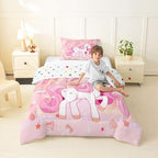 Erosebridal Unicorn Bedding Set for Girls Twin Kawaii Rainbow Unicorn Comforter Set Bedroom Decor for Girls Kids Cartoon Horse Duvet Insert Ombre Stars Quilt Comforter Pink 2 Pcs - Image 5