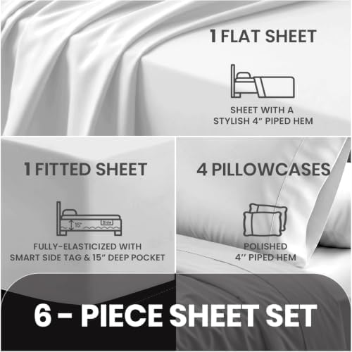Pizuna 100% Cotton Queen with Four Cases Sheet Set 600 Thread Count White - Image 4