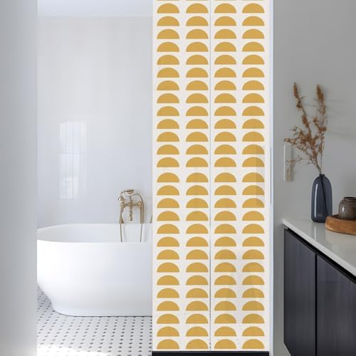 Window Privacy Film Frosted, Yellow Boho Reusable Static Cling Window Tints, Middle Century Geometric Abstract Art Heat Control Windows Films for Offices, Balcony, 29.5 x 118 Inches - Image 3