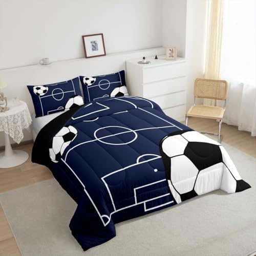 Football Boys Comforter Set Full Size Soccer Ball Pattern Bedding Set for Kids Teens,Sports Theme Down Comforter Football Court Duvet Set Gamer Room Decor White Quilt Set,Breathable Polyester - Image 5