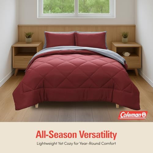Coleman Twin XL Comforter Set Reversible Bed-in-a-Bag– Double-Sided Color Options, All-Season Comforter + Shams + Sheets – Perfect for Home, Cabin or Camp Use, Burgundy/Gray - Image 4
