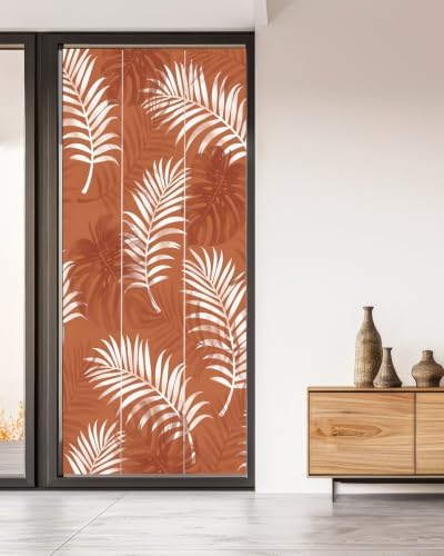 Window Privacy Film Frosted, Burnt Orange Leaves Non-Adhesive Static Cling Window Tint, Middle Century Tropical Monstera Insulated Windows Frosted Films for Living Room, 35.4 x 78.7 Inches - Image 5