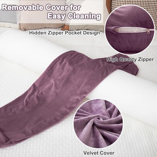 1 MIDDLE ONE Bolster Pillow for Bed, Long Round Body Pillow for Adults with Removable Velvet Cover, Decorative Tube Roll Cylinder Pillow, 47 x 7.87 Inch, Purple - Image 3