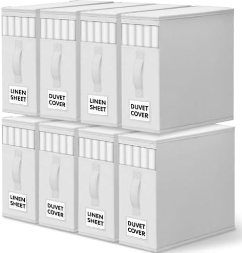 WOWBOX Sheet Organizers and Storage,Closet Bed Sheet Organizer Under Bed Storage and Organization with Label Cards & Clear Window for Bedding Sheets,Duvet Covers,Blankets (8 Pack，White) by WOWBOX