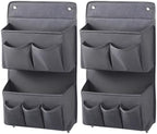 2 Pcs Wall Hanging Organizer with 4 Hooks, Oxford Fabric Over the Door Organizer, Multi Layer Mesh Pockets for Bedside Dormitory Bedroom, Space Saving Storage Bag for Books Electronics Grey by Unknown