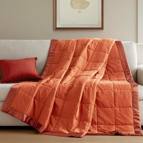 Madison Park Down Alternative Queen Blanket for Bed, Satin Trim, Orange - Image 6