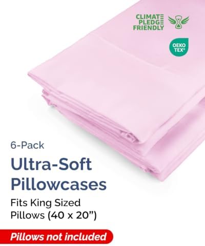 King Pillow Cases - 6 Pack Soft Pillowcase Covers - 20" x 40" (Light Pink) - Image 2