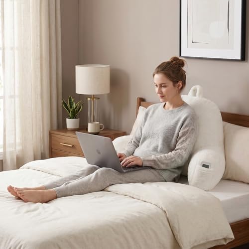 Large Plush Backrest Pillow for Sitting in Bed,Faux Fur,White - Image 2