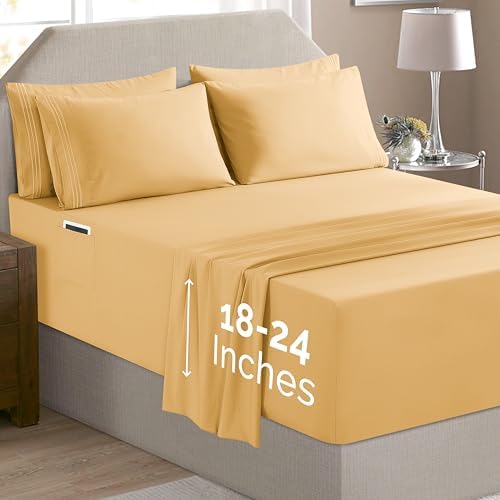 Elegant Comfort Luxury Soft 4-Piece 1500 Premium Hotel Quality Bed Sheet Set with Extra Deep Pockets 18-24 Inch, Wrinkle Free, Storage Pockets, Extra Deep Pocket 4PC Sheets, Twin XL, Gold - Image 2