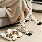 Jeiento Fuzzy Slippers and Crew Sock Set for Women Men Couple Warm Cozy Memory Foam House Shoes Soft Slip-on Slides for Home,Travel - Image 4