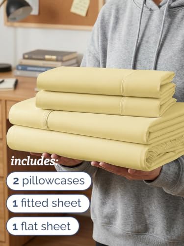 Twin XL 4 Piece Sheet Set - College Dorm Room Essentials - Butter Yellow - Image 3