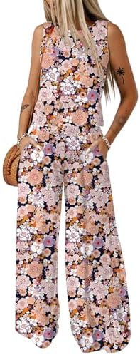 Dokotoo Womens 2 Piece Outfits Tank Tops Elastic Waist Wide Leg Pants Sets by Dokotoo