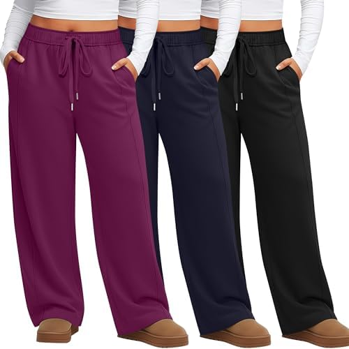 Evervibe 3 Pack Women's Plus Size Wide Leg Pants Baggy Sweatpant by Evervibe