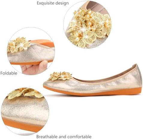 KUNWFNIX Women's Ballet Flats Foldable Classic Crown Rhinestone Slip On Bowknot PU Leather Faux Suede Pointed Toe Comfort Flat Casual Dress Shoes - Image 4