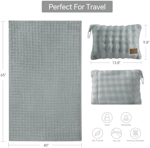 BEDELITE Travel Blanket with Bag, Bubble Blanket for Airplane 65"x40", Grey - Image 5