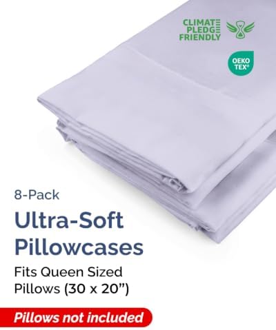 Queen Pillow Cases - 8 Pack Pillowcase Covers - 20" x 30" (Light Lavender) - Image 2