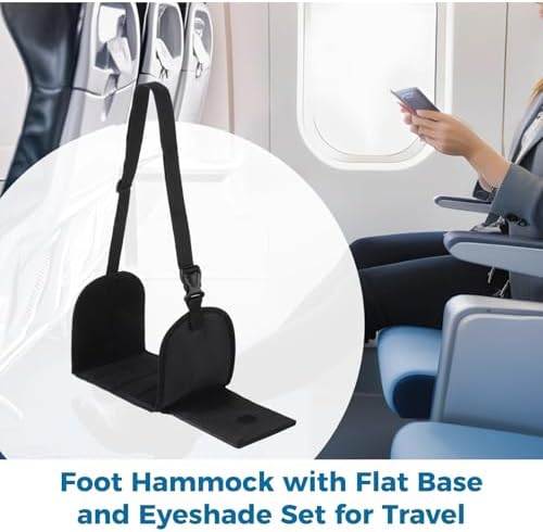 2 Pcs Travel Foot Rest for Airplane Flights with 2 Eyeshades, Foot Hammocks and Sleep Shades Set, Under Desk Foot Hammock for Office, Adjustable Length, Portable Design, Practical Choice for Travel - Image 2