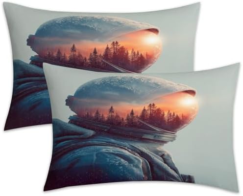 Astronaut Pillowcases King Size Set of 2 - Boys Sunset Forest Pillow Cases with Envelope Closure, Kids Sci Fi Decorative Pillow Covers for Bed Couch, Soft Breathable Microfiber by Unknown