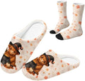 Jeiento Fuzzy Slippers and Crew Sock Set for Women Men Couple Warm Cozy Memory Foam House Shoes Soft Slip-on Slides for Home,Travel by Jeiento
