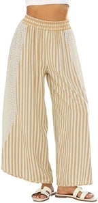 Athlisan Womens Summer Casual Loose Striped Wide Leg Lounge Pants Elastic Waist Palazzo Trousers by AthlisanFashion