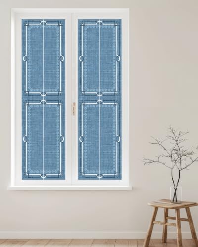 Window Privacy Film Frosted, Denim Blue Botanical Reusable Static Cling Window Tints, Vintage Florals Geometric Minimalist Heat Control Windows Films for Offices, Balcony, 29.5 x 118 Inches - Image 2