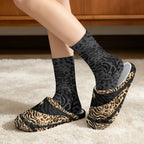 Jeiento Winter Fuzzy Slipper and Crew Socks for Women,Adult Slip-on Close Toe House Slipper,Flat Comfort home Slides - Image 2