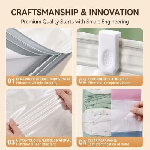 3Pcs No Pump Vacuum Storage Bags, Press Compression Vacuum Seal Bags, Large Capacity Compression Storage Bags For Clothes, Bedding (3PCS 100x80x40cm) - Image 4