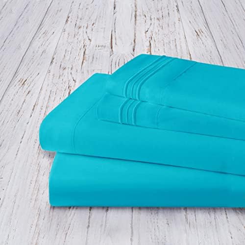 Mocassi Full Sheet Set - Luxury Hotel 1800 Premier Bedding Sheets & Pillowcases - Ultra Soft Breathable & Cooling Bed Sheets - Deep Pocket - Wrinkle Resistant - 4 Piece Set - Full, Teal - Image 4