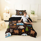 Erosebridal RV Camper Kids Comforter Sets Toddler Size, Forest Theme Camping 2Pcs Bed Set for Girls Boys, Woodland Animal Print Bear Bedding Set, Outdoor Travel Trailer Room Decor - Image 2