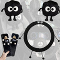 Car Headrest Pillow & Steering Wheel Cover Set with Cute Big-Eyed Furball Travel Neck Support Pillow Fur Car Interior Accessory (Black 5Pcs Set) by Unknown